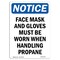 Signmission OSHA Face Mask & Gloves Must Worn When Handling 14in X 10in Wall Graphic, 14" W, 10" H, Landscape OS-NS-RD-1014-L-12373 - alternate 1